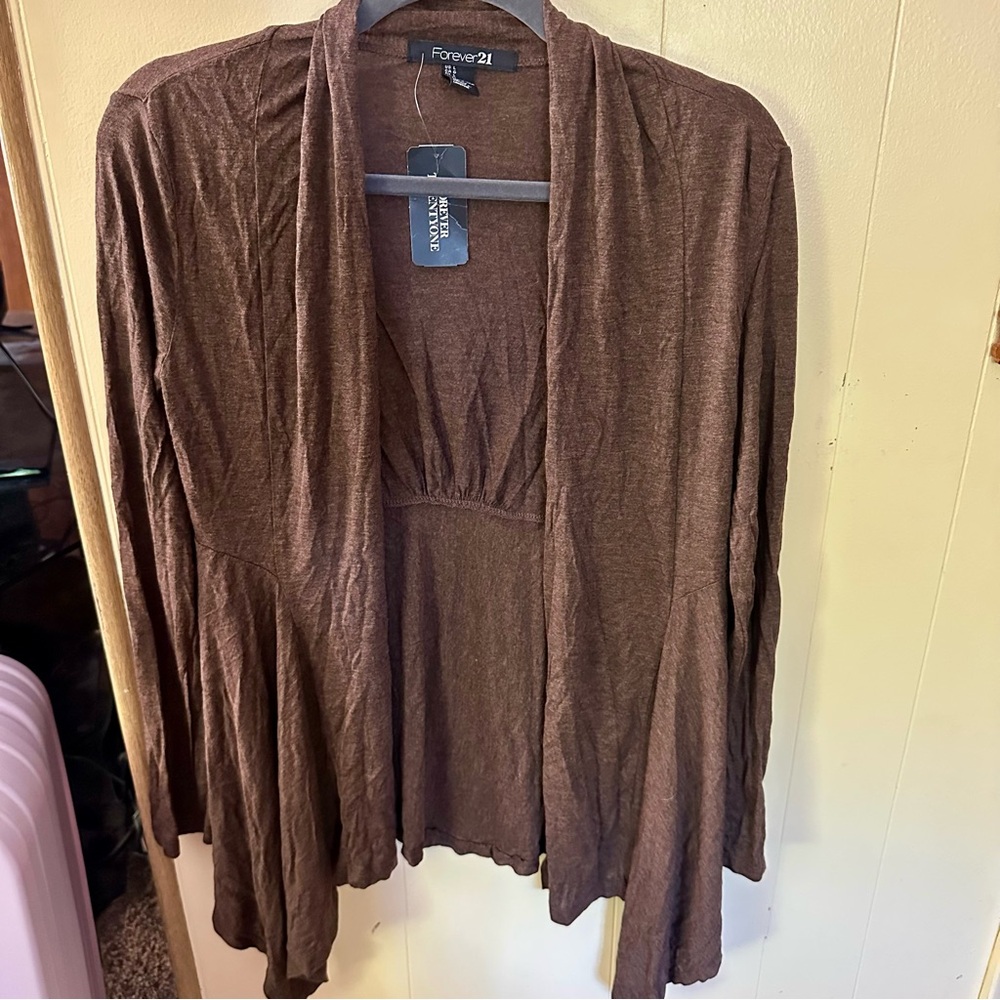 NWT New Forever 21 Brown Open Cardigan Large L